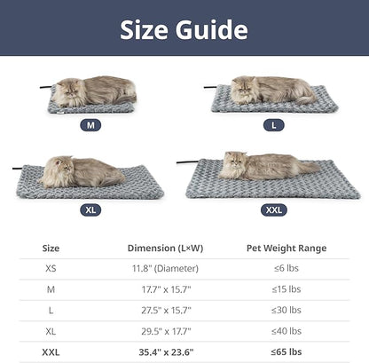 Adjustable Temperature Heated Cat Bed & Dog Heating Pad with Timer, Chew-Resistant Cord, Thick and Soft Cover, Indoor Pet Heating Pad, 35.4" x 23.6"