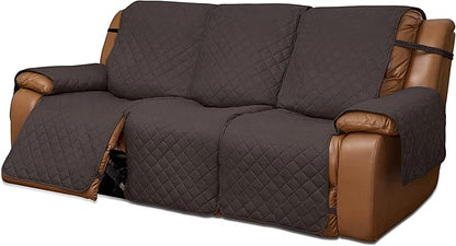 Easy-Going Oversized Recliner Reversible Couch Cover for 3 Seat Recliner, Split Sofa Cover for Each Seat with Elastic Straps for Kids, Dogs, Pets (3 Seater, Chocolate/Chocolate)