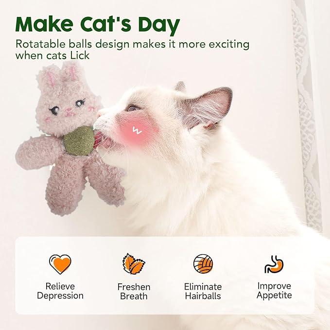 Plush Catnip Toys for Indoor Cats, Interactive Kitten Chew Toys for Teething & Dental Care, Durable Nylon Animal Shape Kicker Toy with Natural Catnip Ball for Boredom Relief (Bear)