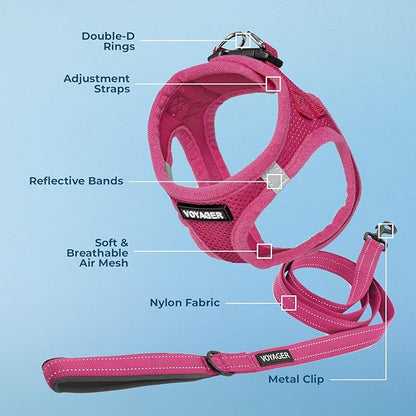 Best Pet Supplies Voyager Step-in Air All Weather Mesh Harness and Reflective Dog 5ft Leash Combo with Neoprene Handle, for Small, Medium and Large Breed Puppies - Set (Fuchsia), Medium