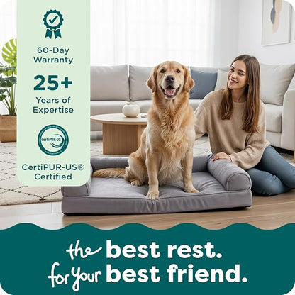Furhaven Cooling Gel Dog Bed for Large Dogs w/ Removable Bolsters & Washable Cover, For Dogs Up to 95 lbs - Sherpa & Chenille Sofa - Cream, Jumbo/XL