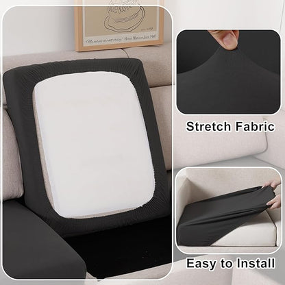 100% Waterproof Couch Cushion Covers Sofa Seat Cover, Stretch Sofa Cushion Slipcovers for Sectional Sofa, Reversible Sofa Protector Covers for Kids Pets, Washable(Large, Black)
