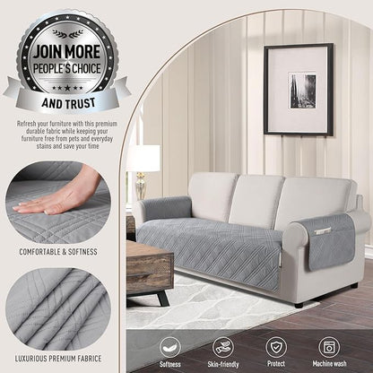 TAOCOCO Waterproof Sofa Covers for Dogs Pets with Non Slip Backing, Couch Seat Covers with Side Pocket for 3 Cushion Couch Washable Dog Couch Cover Protector Sofa Slipcovers(Sofa, Light Gray)