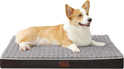 Dog Bed, Waterproof Orthopedic Dog Beds for Large/Medium/Small Dogs, Dog Crate Pad with Removable Washable Pet Mat Cover, Non-Slip Bottom (M(30''x20''x3''), Grey Side)