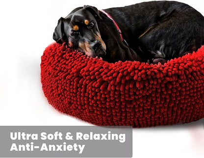 Muddy Mat® Cloud K-9 Bed for Dogs & Cats, Soft & Relaxing Donut Dog Bed, Chenille Material, Removable Cover, Washable & Dryer Safe–Red Large(40'x40')
