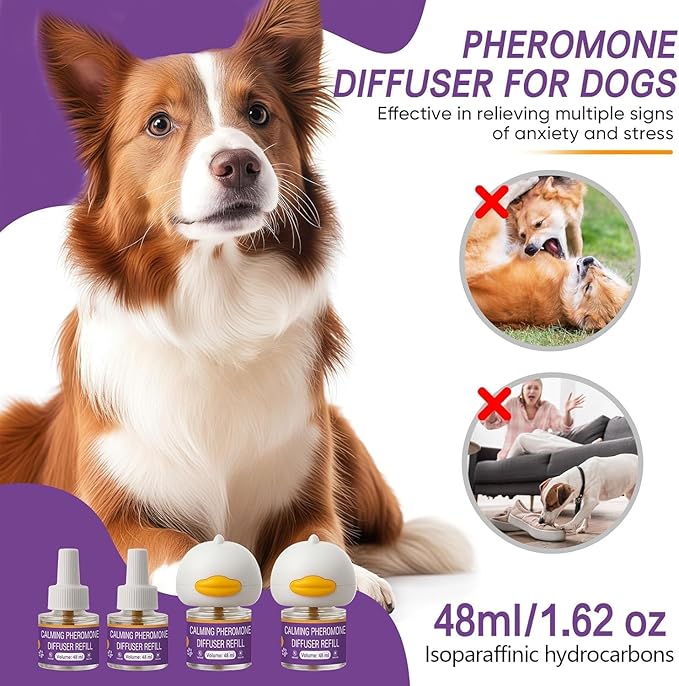 Dog Calming Pheromones Diffuser 6 in 1 Kit Appeasing Pheromone Diffuser to Calm (2 Plug in+4 Pack 48ml Refill) for Anxiety Relief Reduce Aggression Fighting Barking Stress 120 Day Supply