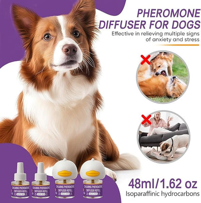 Dog Calming Pheromones Diffuser 6 in 1 Kit Appeasing Pheromone Diffuser to Calm (2 Plug in+4 Pack 48ml Refill) for Anxiety Relief Reduce Aggression Fighting Barking Stress 120 Day Supply
