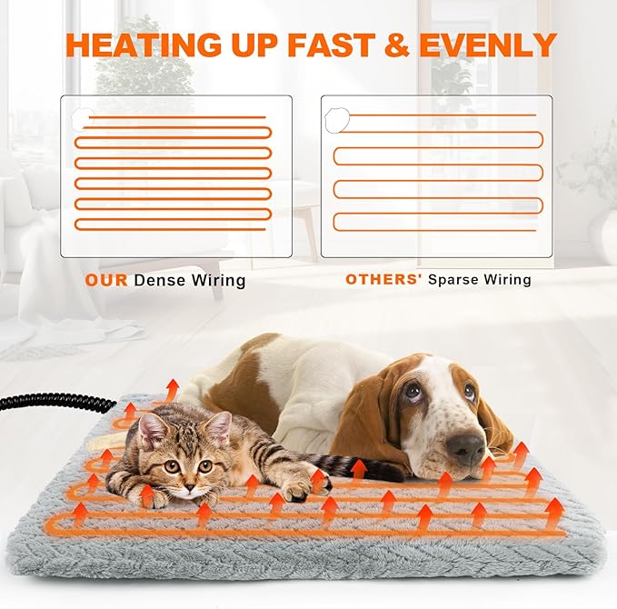 ENJOY PET Heated Cat Bed Indoor, 12 Level Temperature Dog Cat Heating Pad with Timer, Pet Heating Pad for Puppy Cats Dogs Electric Warming Pad, Chew Resistant Heated Pet Bed (18" x 18")