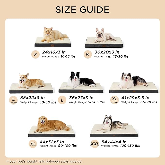 Bedsure Dog Beds Large Sized Dog - Comfy Flat Pet Beds with Removable Washable Cover, Orthopedic Egg Crate Foam Puppy Mat, Suitable for Pet Up to 65 lbs