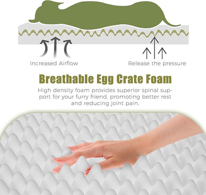 Orthopedic Outdoor Waterproof Dog Beds for Extra Large Dogs, Washable Crate Bed with Egg Crate Foam Pet Bed Mat and Removable Oxford Fabric Cooling Cover Bed,45"x 32", Dark Green