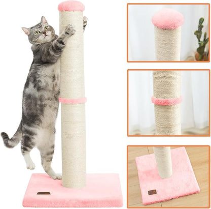 Karolpar 34inch Cat Scratching Post with Natural Sisal Rope 4.3Inch Large Diameter Scratcher Post Tree for Indoor Cats Pink