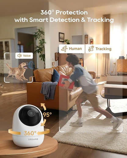 DREAME Pet Dog Camera, 2K 3MP Indoor Security Camera Motion Detection, 5G/2.4G Dual-Band Wi-Fi, Physical Privacy Mode, Night Vision, 2-Way Audio, Cloud & SD Card Storage, Works with Alexa & Google