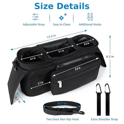 Accmor Universal Stroller Organizer with Insulated Cup Holder Detachable Phone Bag and Shoulder Strap,Stroller Bag Caddy Organizer Fits for Uppababy, Baby Jogger, Britax Strollers