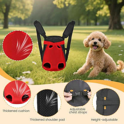 Inspack Dog Backpack Carrier/Cat Carrier, Adjustable Pet Front Carriers Travel Bag for Puppy Medium Dogs, Legs Out, Soft Ventilated Doggie Chest Carry Backpacks for Hiking/Camping, 4-7 lbs, Red