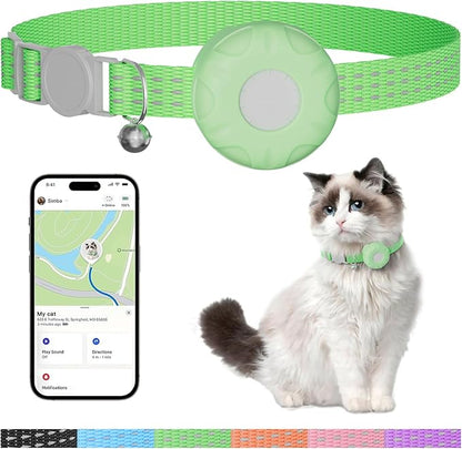 Cat Tracker,No Monthly Fee GPS Trackers for Cats,Pet Tracker Work with Apple Find My App(iOS Only),Real-Time Location Tracking,Cat Tracker GPS Collar with Safety Elastic Buckle-LightGreen