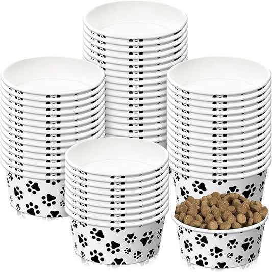 Potchen 30 Pieces Disposable Dog Bowls 12 oz Small Pet Feeding with Printed Pattern Dishes for Small Pet Paper Food Travel Bowls for Feeding Dogs and Cats Puppies Dry Wet Food Water