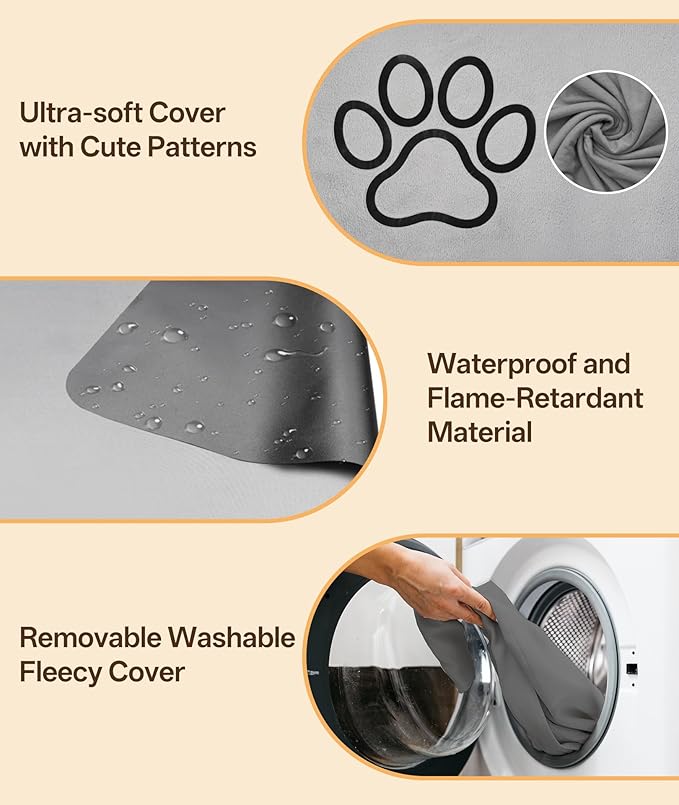 Ringco Pet Heating Pad for Cats & Small Dogs with 12 Adjustable Temperature, Waterproof & Chew Resistant Cat Heating Pad with Timer, Heated Cat Bed with Fleecy Cover (S: 20” x 16”)