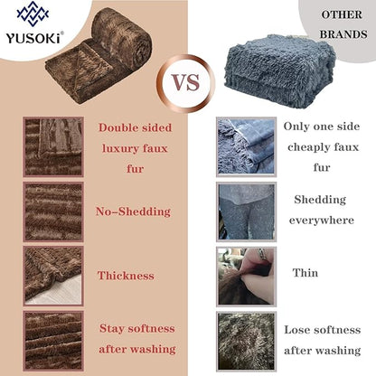 YUSOKI Luxury Faux Fur Twin XL Blanket for Twin XL Bed 2 Layers,5.2lb,All Ages,Home Decoration Without Pillows(Brown,63"x90")