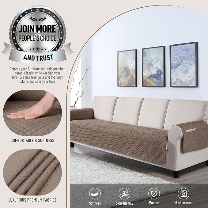 TAOCOCO Waterproof Oversized Couch Covers for Pets Dogs with Non Slip Backing, Sofa Seat Covers with Pocket for 4 Cushion Couch Washable Dog Couch Protector Sofa Slipcovers(Oversized Sofa, Taupe)