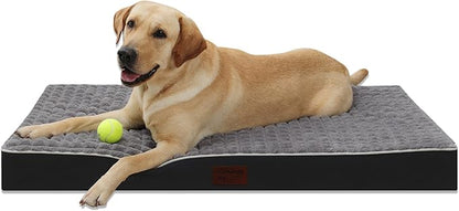 Dog Bed, Waterproof Orthopedic Dog Beds for Large/Medium/Small Dogs, Dog Crate Pad with Removable Washable Pet Mat Cover, Non-Slip Bottom (XL(42''x30''x4''), Grey Side)