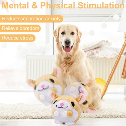 Mity rain Interactive Dog Toys, Interactive Dog Ball for Pet Automatic Rolling Jumping Vibrating Wiggling, Dog Squeaky Ball with Chewable Plush Cover&Music for Small/Medium/Large Dogs Chasing（Hamster