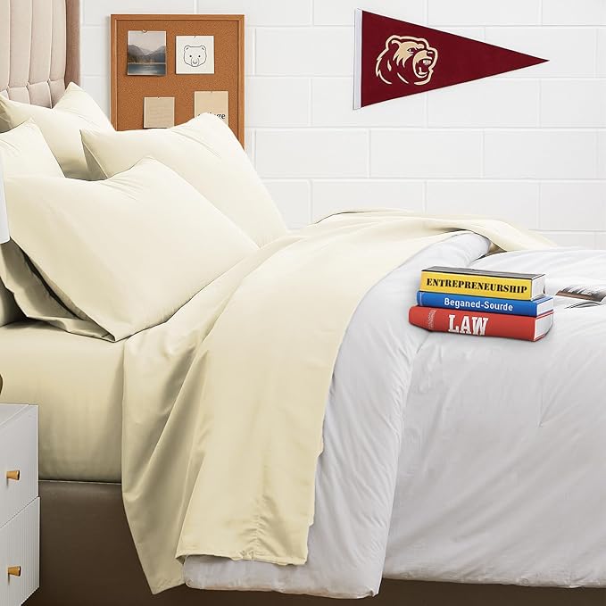 Southshore Fine Living, Inc. 4-Piece Twin XL Sheets Set, 21-Inch Extra Deep Pocket Twin XL Fitted Sheet, Oversized Flat Sheet, Microfiber Bedding Set, Cream Pillow Cases Standard Size, Cream Sheets