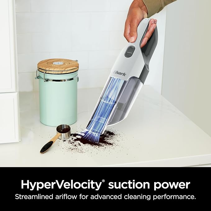 Shark Cyclone PET Handheld Vacuum with, HyperVelocity Suction, Powerful Pet Hair Pickup, Lightweight, XL Dust Cup, Including Upholstery Tool, 8" Crevice Tool, Scrubbing Brush, Pearl White, AA701