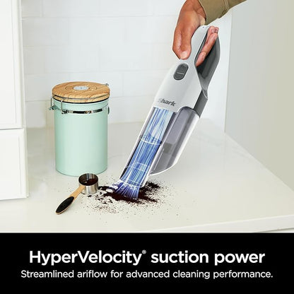 Shark Cyclone PET Handheld Vacuum with, HyperVelocity Suction, Powerful Pet Hair Pickup, Lightweight, XL Dust Cup, Including Upholstery Tool, 8" Crevice Tool, Scrubbing Brush, Pearl White, AA701