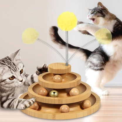 DoogCat Cat Ball Track Toy,Kitty Toys Roller,3-Level Ball Tower with 9 Removable Balls,Interactive Cat Toy, DIY Circle Fun Toy for Kitten Mental Physical Exercise - Medium Size