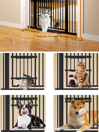 71" Extra Tall Cat Gate 29.5-40.6 Wide Pet gate with Small Cat Door,Pet Gate NO Drilling Pressure Mount Kit for Cats and Dogs Indoor Doorways liveing Room Bedroom-Black