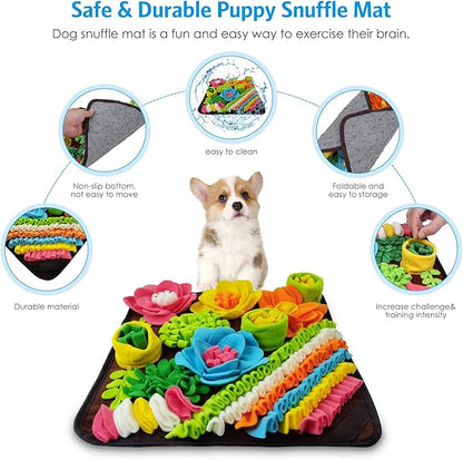 AMIR Snuffle Mat for Dogs, Dog Snuffle Mat for Encourages Natural Foraging Skills, Slow Eating, Stress Relief and Training, Small Sniff Mat for Dogs, Dog Puzzle Toys, 15 inch Brown