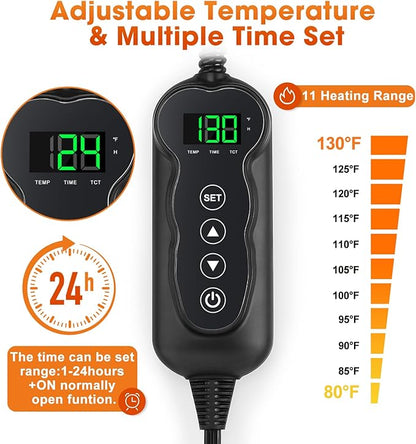GASUR Heated Cat Bed, Waterproof Cat Heating Pad Indoor w/Timer, Temp Adjustable Pet Heating Pads for Cats Dogs, Auto Power-Off, Cats Warming Bed w/Remove Washable Cover, Anti-Chew,47''x28'', XLarge