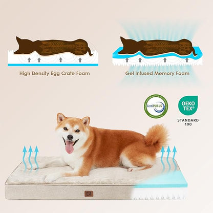 EHEYCIGA Orthopedic Dog Bed Waterproof 41"x27", Memory Foam Pet Bed for XLarged Dogs, Washable Pet Mat with Removable Cover, Beige