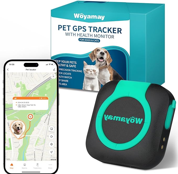 GPS Tracker for Dogs and Cats, Mini Cat & Dog GPS Tracker with Health Monitor and GPS Dog Fence, Waterproof GPS Pet Tracker, Works with Any Collar (Android and iOS Universal)