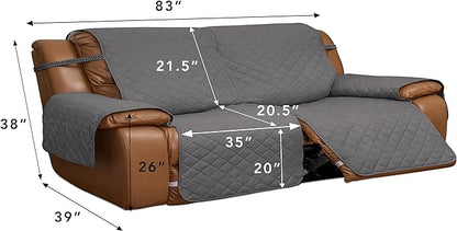 Easy-Going Oversized Loveseat Recliner Cover, Reversible Couch Cover for Double Recliner, Split Sofa Cover for Each Seat with Elastic Straps for Dogs, Pets(Oversized 2 Seater, Gray/Light Gray)