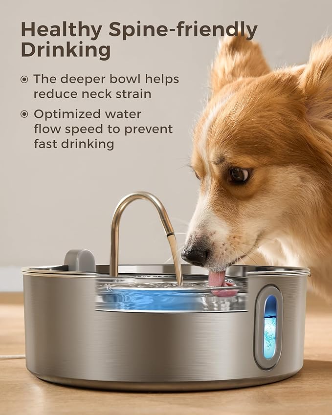 Smartoo Dog Water Fountain for Large Dogs 7L/236oz Stainless Steel Dog Water Bowl Dispenser Automatic Cat Water Fountain with Deeper Drinking Area, Multi-Filtration Pet Fountain with Ultra-Quiet Pump