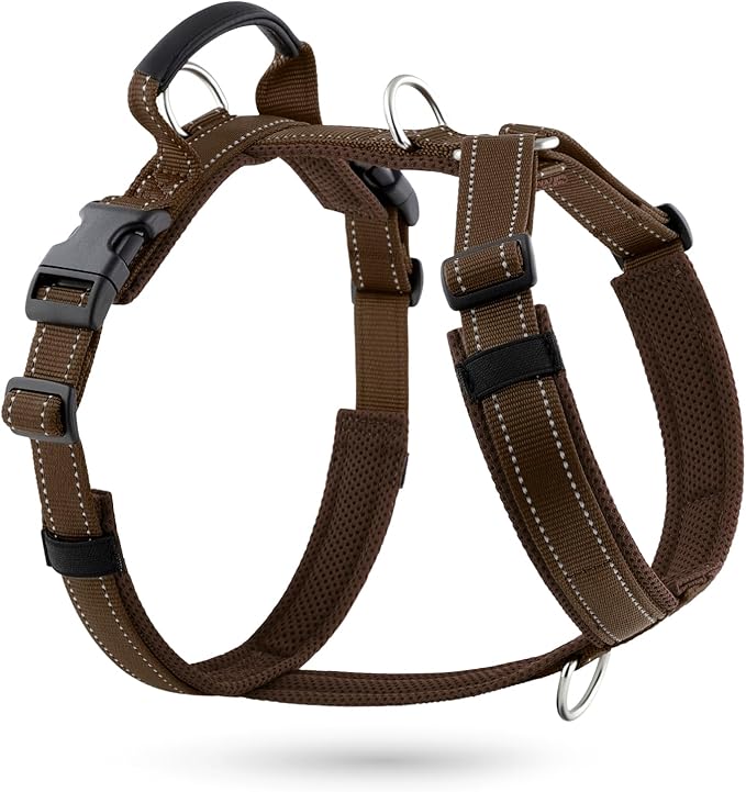 No Pull Dog Harness with Handle, Soft Mesh Padded Adjustable for Small Medium Large Dogs | Reflective Easy Walk Harness with Front Clip for Training, Running & Outdoor (Chocolate, XL)