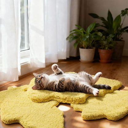 3 Pack Self Warming Pet Bed Leaf Shape Self Heating Cat Dog Mat Washable Thermal Sleeping Pad for Indoor Outdoor Hedgehog, Bunny, Sugar Glider, Rat, Chinchilla(Light Yellow,Medium-18 x24)