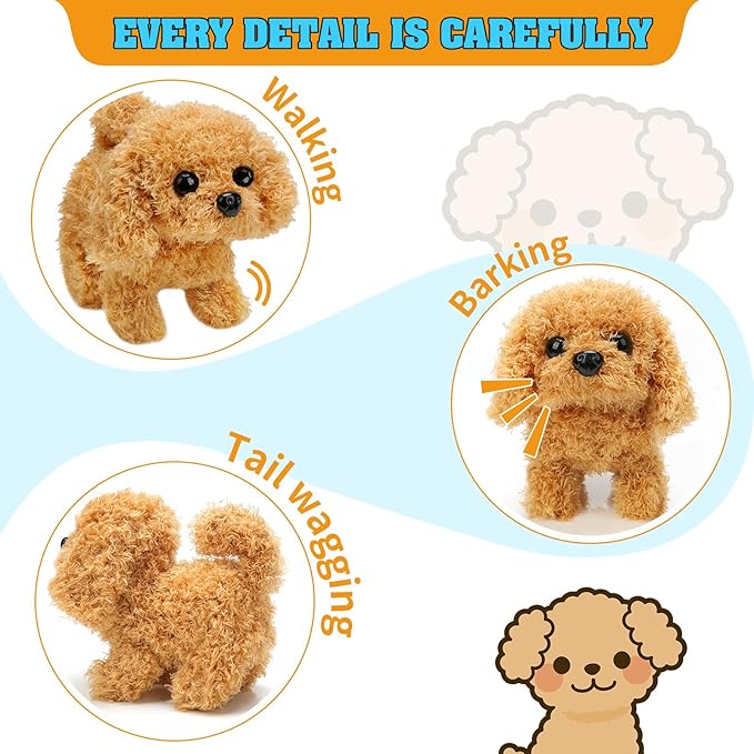 KSABVAIA Plush Teddy Toy Puppy Electronic Interactive Dog - Walking, Barking, Tail Wagging, Stretching Companion Animal for Kids Toddlers