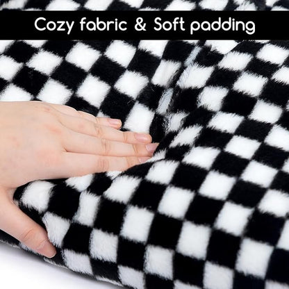 Hollypet Fluffy Dog Cat Bed Pet Couch Beds Plush Soft Warming Washable Puppy Bed for Small Medium Dogs and Large Cats, Black and White, 24" L x 18" W x 10" Th