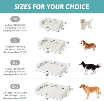 COZY KISS Faux Rabbit Fur Orthopedic Dog Bed, Dog Bed for Large Size, Supportive Foam Pet Sofa with Waterproof Lining Cover, Washable U-Shaped Pet Couch with Anti-Slip Bottom, Beige L 36x27x6.5 inch
