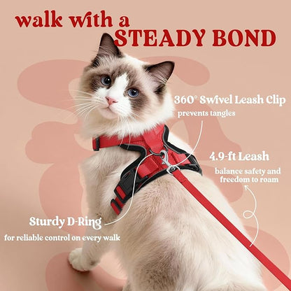 rabbitgoo Cat Harness and Leash for Walking, Escape Proof Soft Adjustable Vest Harnesses for Cats, Easy Control Breathable Reflective Strips Jacket, Red, XS