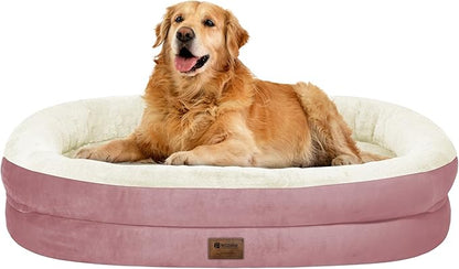 Orthopedic Dog Bed for Large Dogs, Waterproof Dog Bed for Large Size Dogs with Bolsters, Egg Crate Foam Sofa Bed with Washable Removable Cover & Non-Slip Bottom, Pink
