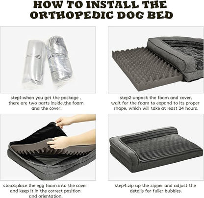 WINDRACING Orthopedic Dog Beds for Extra Large, XXLarge Dogs, Waterproof Egg Foam Dog Sofa Bed with L Bolster Sides, Washable Pet Bed with Removable Cover & Non-Slip Bottom, 46 x 30 inch, Gray