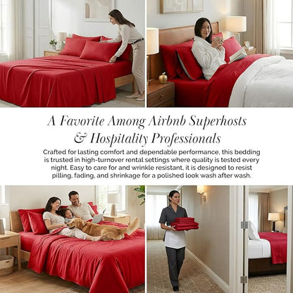 Southshore Fine Living, Inc. 4-Piece Microfiber Sheets Twin Size Bed Set, 21-Inch Deep Pocket Twin Sheet Set, Extra Deep Pocket Fitted Sheet, Red Pillow Cases Standard Size, Red Sheets, Chili Pepper