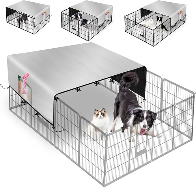 LYHNMW Dog Playpen Cover, 600D Oxford Fabric Dog Pen Canopy with Sun and Rain Protection, Specialized Fits for 24/32/40/45/50" Panels Playpen(Only Cover)