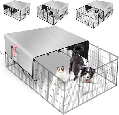 LYHNMW Dog Playpen Cover, 600D Oxford Fabric Dog Pen Canopy with Sun and Rain Protection, Specialized Fits for 24/32/40/45/50" Panels Playpen(Only Cover)
