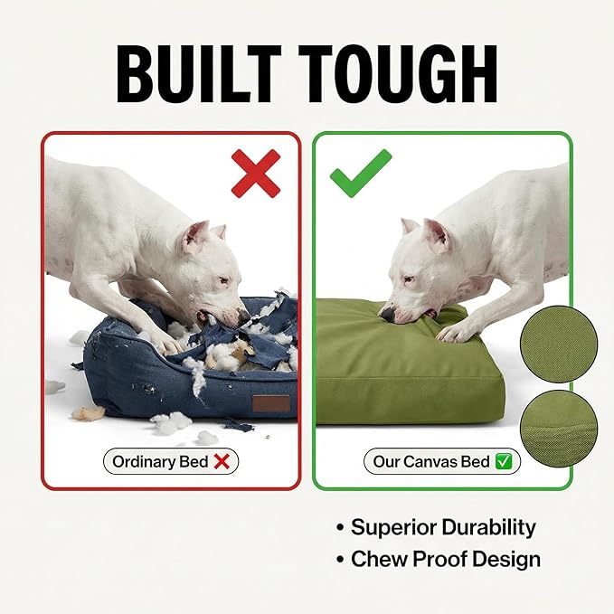 Sytopia 36 Inch Waterproof Indestructible Canvas Outdoor Dog Bed for Large and Medium Dogs, Chew Proof Dog Crate Bed with Washable Removable Cover, Indoor Outdoor Patio Pet Pad, Green