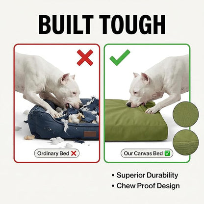 Sytopia 36 Inch Waterproof Indestructible Canvas Outdoor Dog Bed for Large and Medium Dogs, Chew Proof Dog Crate Bed with Washable Removable Cover, Indoor Outdoor Patio Pet Pad, Green
