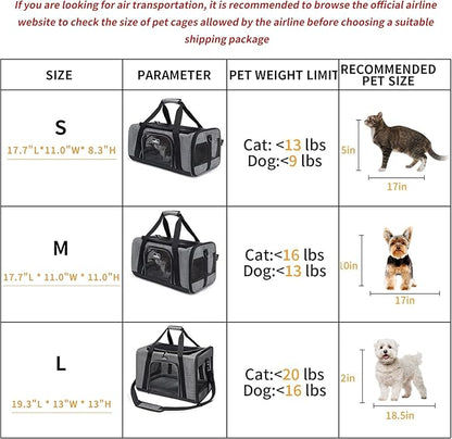 Wakytu Pet Carrier for Medium Large Cats and Dogs, Dog Carrier Travel Bag with Adequate Ventilation, 5 Mesh Windows, 3 Entrance, Locking Safety Zippers, Padded Shoulder and Carrying Strap, Large